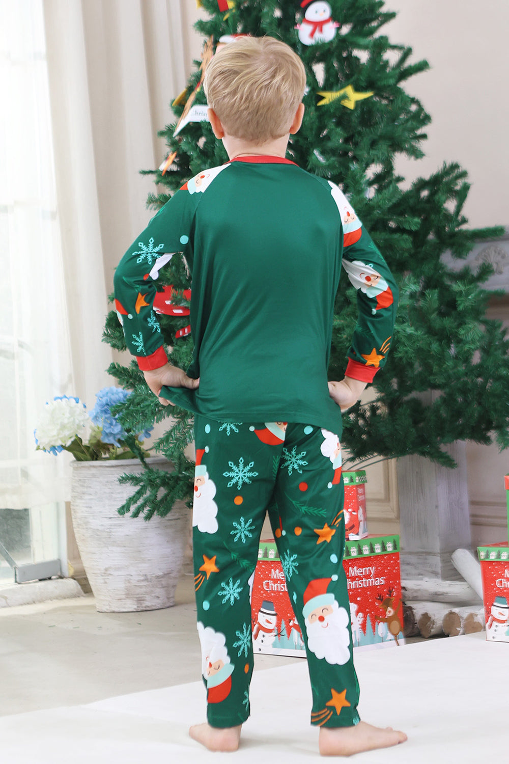 Dark Green Santa Print Long Sleeve Family Christmas Pajamas