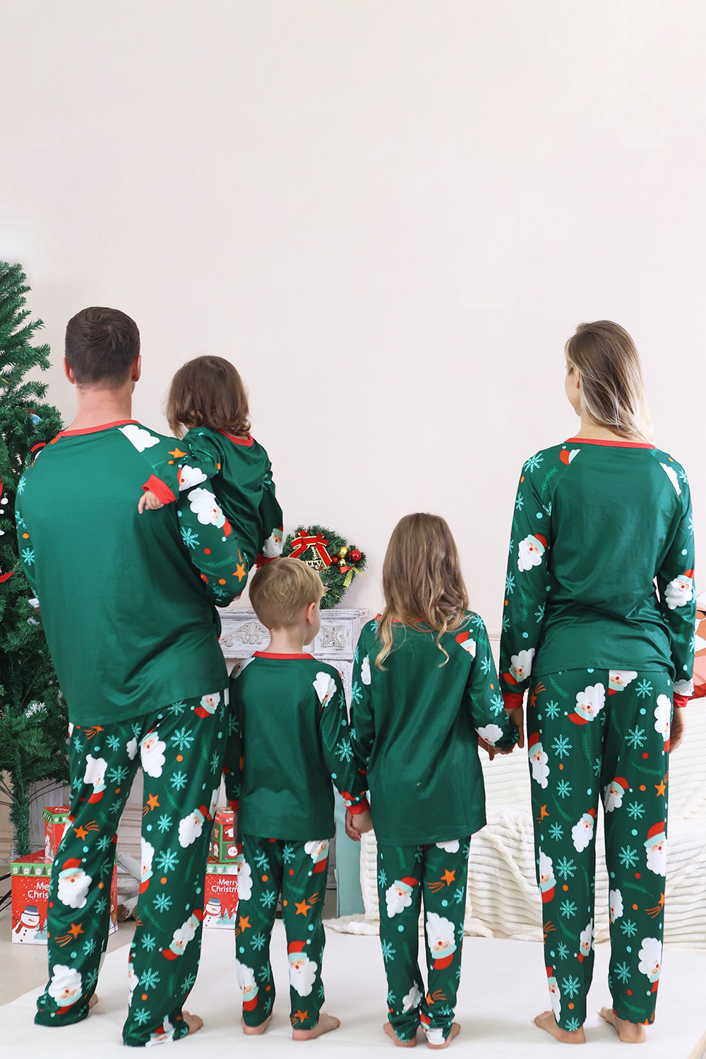 Dark Green Santa Print Long Sleeve Family Christmas Pajamas