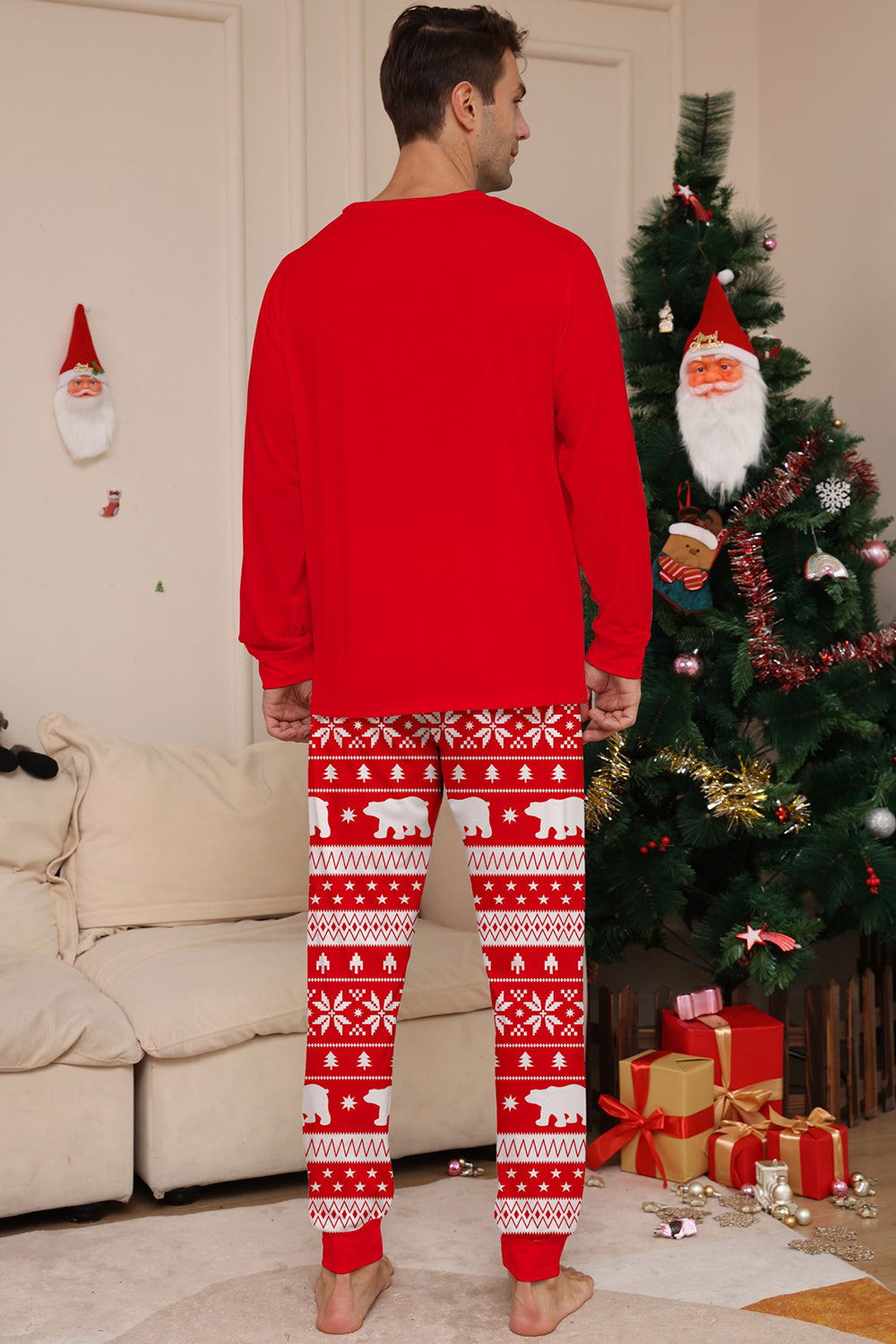 Red Print Tree Long Sleeve Christmas Family Matching Pajamas