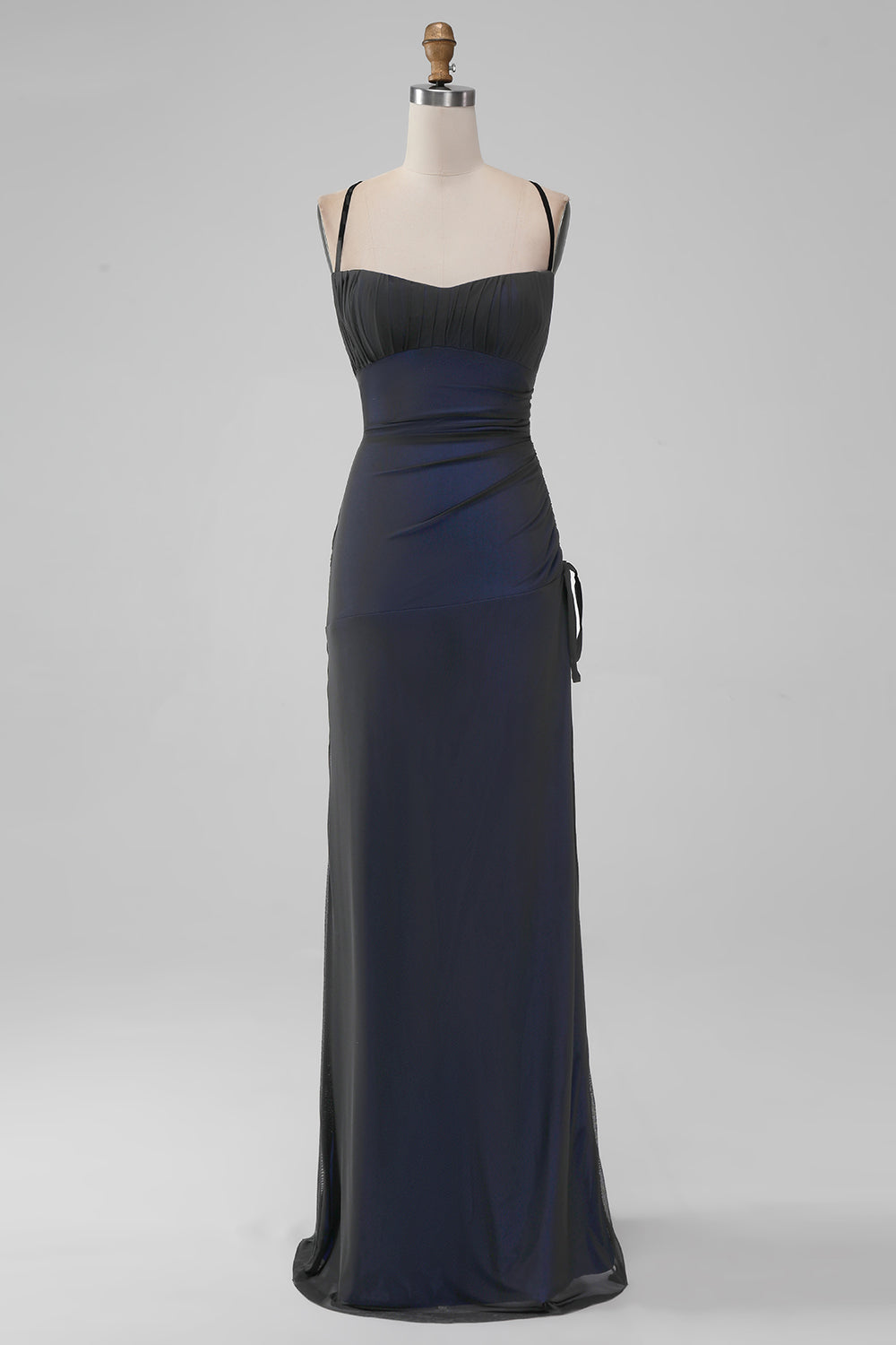 Sheath Spaghetti Straps Black Red Floor Length Bridesmaid Dress
