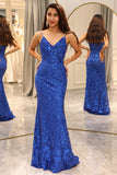 Royal Blue Mermaid Sparkly Ball Dress with Slit