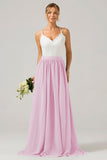 Cabernet Open Back Boho Chiffon Long Bridesmaid Dress with Lace