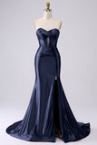 Sparkly Mermaid Fuchsia Corset Ball Dress with Slit