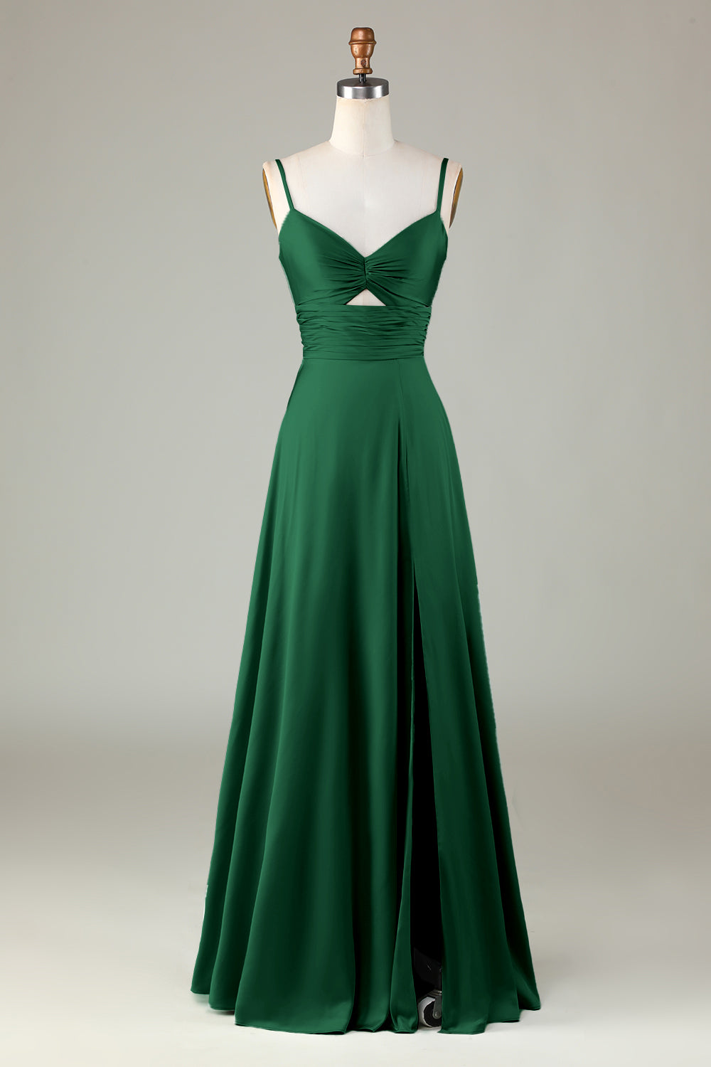 Keyhole Spaghetti Straps Dark Green Bridesmaid Dress with Slit