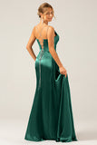Black Mermaid Corset Spaghetti Straps Pleated Long Ball Dress with Slit