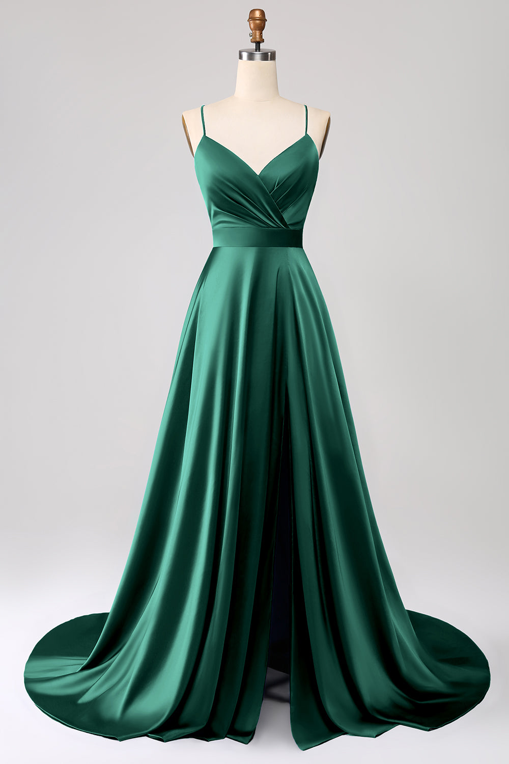 Royal Blue A Line Spaghetti Straps Satin Ball Dress with Slit