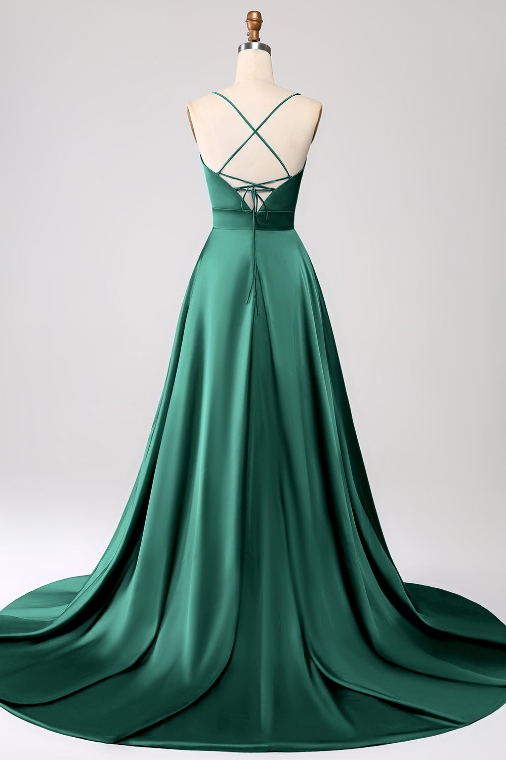 Royal Blue A Line Spaghetti Straps Satin Ball Dress with Slit