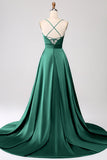 Burgundy A Line Spaghetti Straps Satin Ball Dress with Slit
