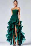 Strapless Black Tiered Ruffles Tulle Formal Dress