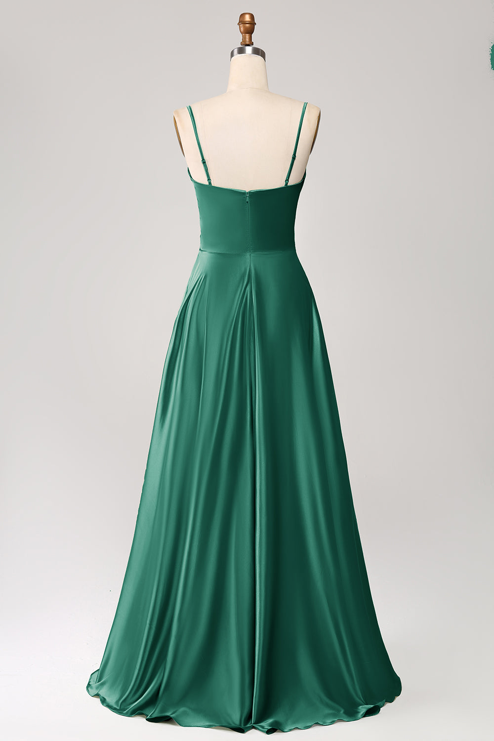 Dusty Sage A Line Cowl Neck Satin Long Ball Dress with Pleated