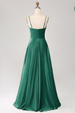 Dusty Sage A Line Cowl Neck Satin Long Ball Dress with Pleated