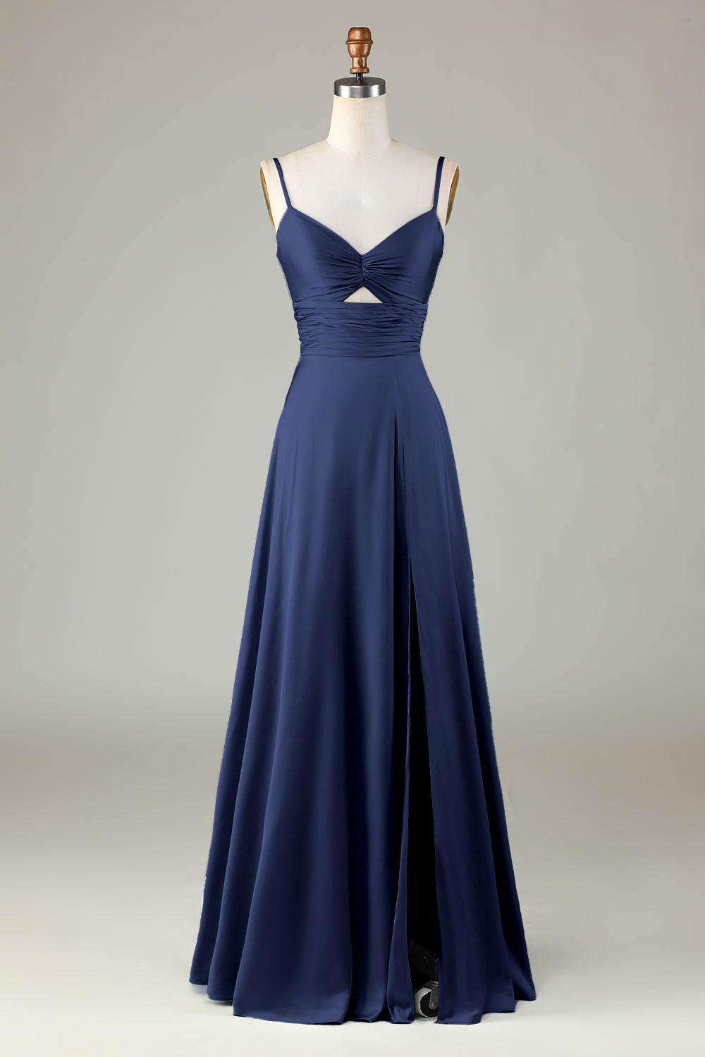 Keyhole Spaghetti Straps Dark Green Bridesmaid Dress with Slit