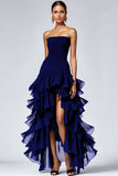Strapless Black Tiered Ruffles Tulle Formal Dress