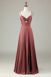 Keyhole Spaghetti Straps Dark Green Bridesmaid Dress with Slit