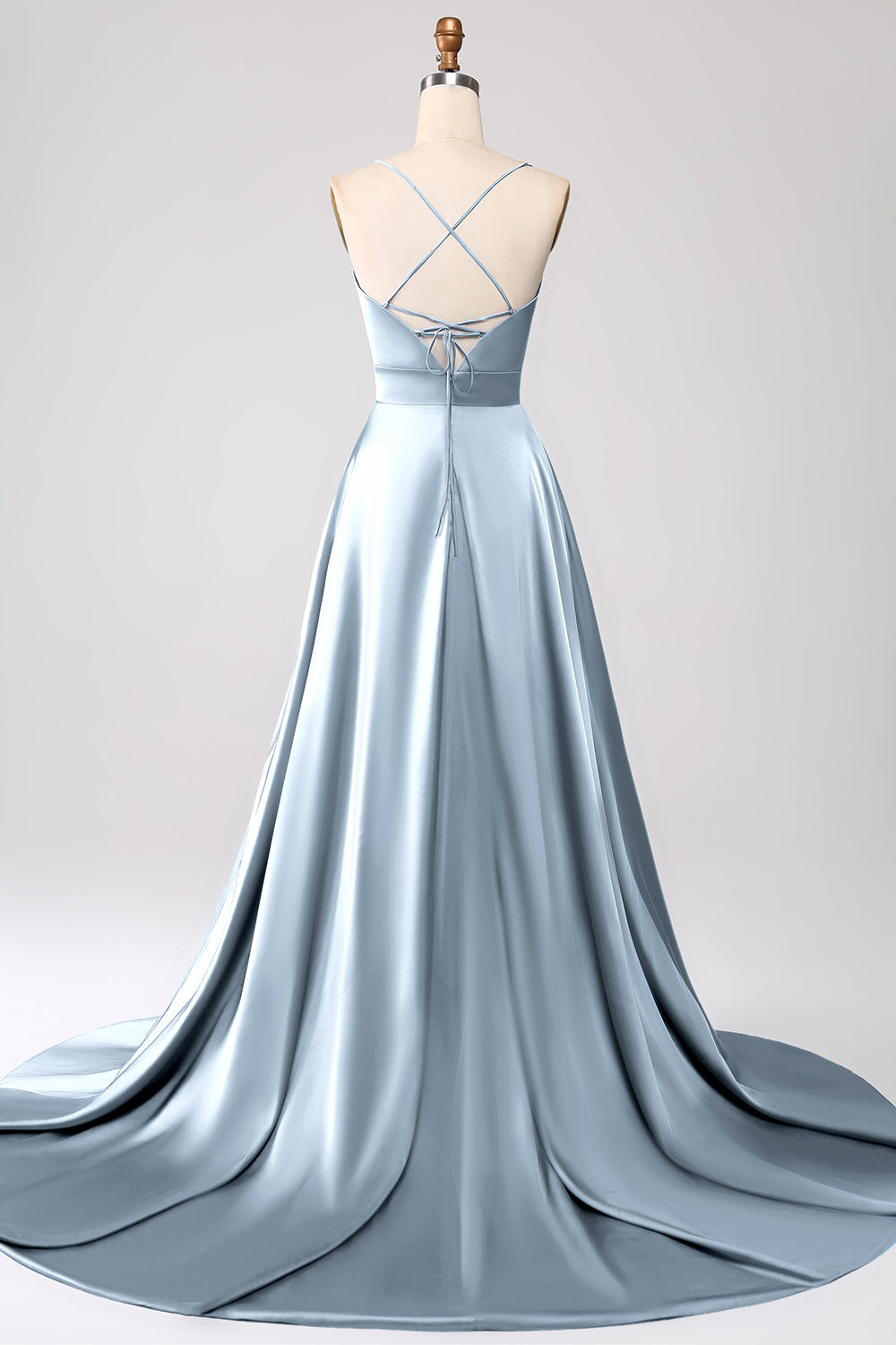 Royal Blue A Line Spaghetti Straps Satin Ball Dress with Slit
