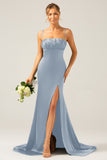 Black Mermaid Spaghetti Straps Satin Pleated Ball Dress