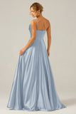 Dusty Sage A Line Cowl Neck Satin Pleated Long Ball Dress