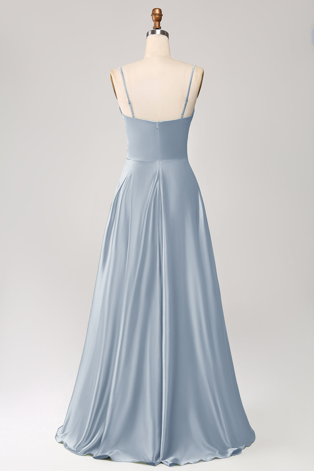 Dusty Sage A Line Cowl Neck Satin Long Ball Dress with Pleated