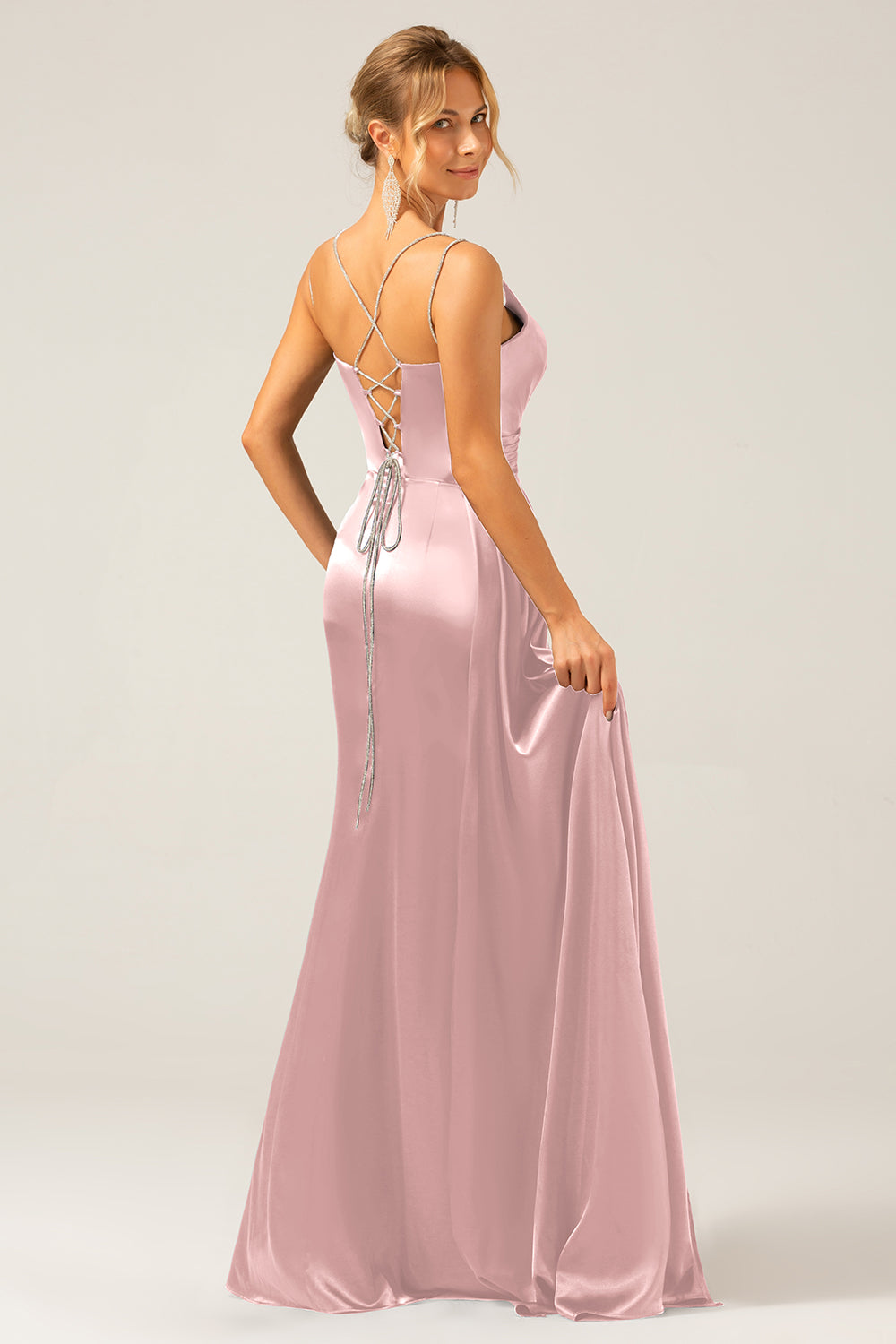 Black Mermaid Corset Spaghetti Straps Pleated Long Ball Dress with Slit
