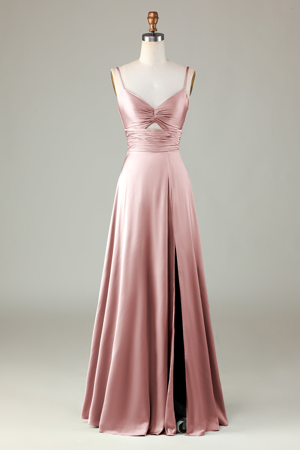 Keyhole Spaghetti Straps Dark Green Bridesmaid Dress with Slit