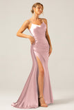 Black Mermaid Corset Spaghetti Straps Pleated Long Ball Dress with Slit