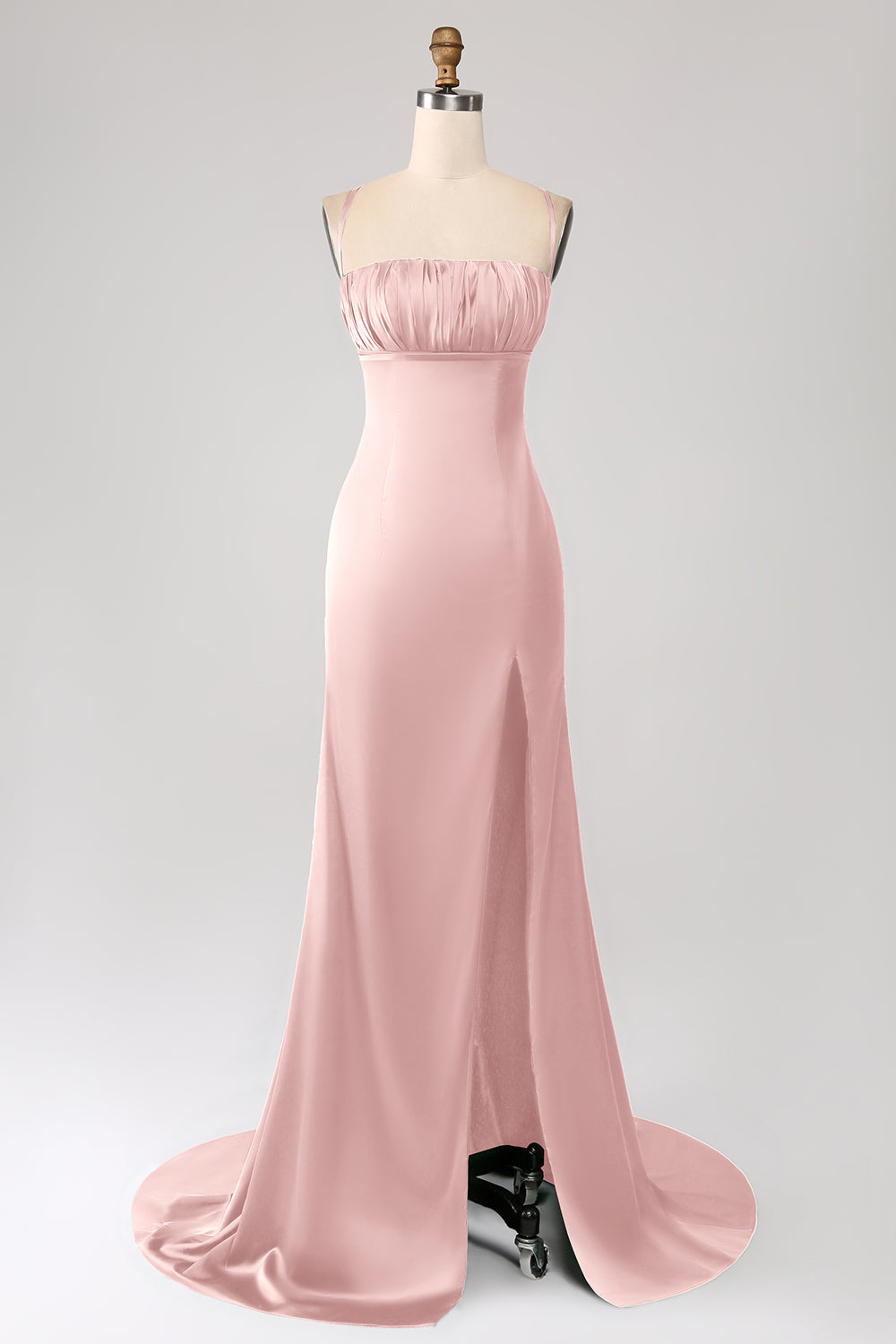 Dark Green Mermaid Spaghetti Straps Satin Ball Dress with Pleated