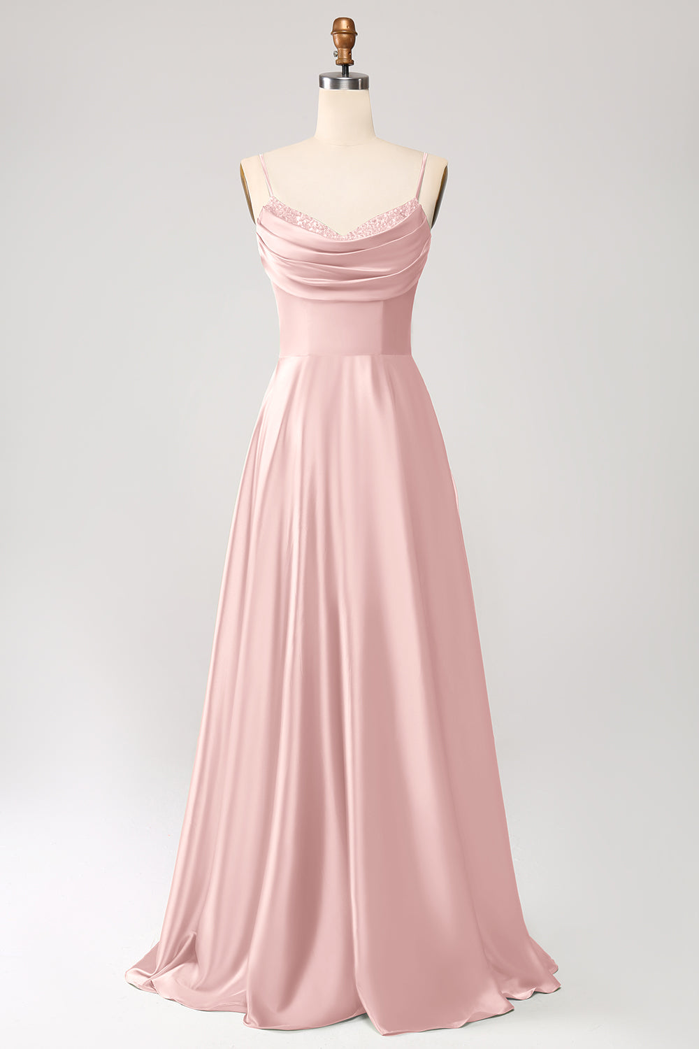 Dark Green A Line Cowl Neck Satin Long Ball Dress with Pleated