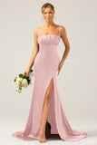 Black Mermaid Spaghetti Straps Satin Pleated Ball Dress