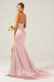 Dusty Sage Mermaid Spaghetti Straps Satin Pleated Ball Dress