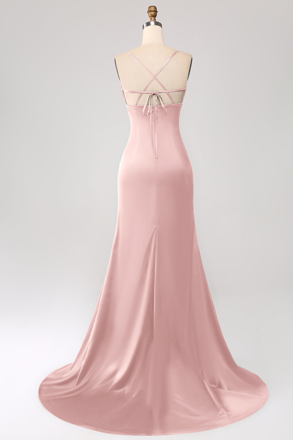 Dusty Sage Mermaid Spaghetti Straps Satin Ball Dress with Pleated
