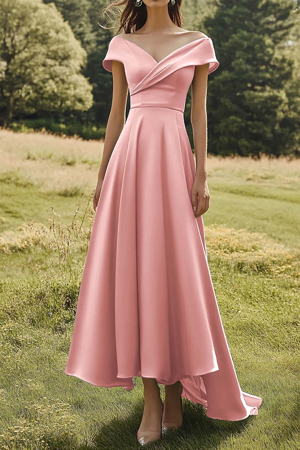 Sage Off The Shoulder Slim Formal Dress with Wide Hem