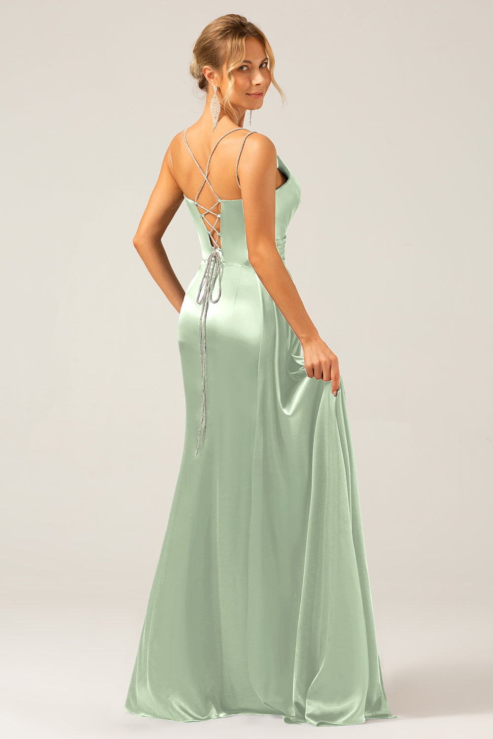 Dark Green Mermaid Corset Spaghetti Straps Pleated Long Ball Dress with Slit