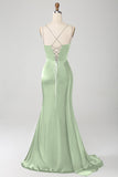 Navy Mermaid Spaghetti Straps Corset Pleated Long Ball Dress with Slit