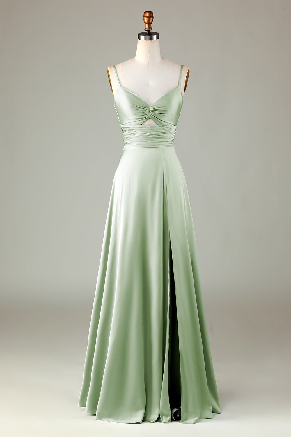 Keyhole Spaghetti Straps Dark Green Bridesmaid Dress with Slit