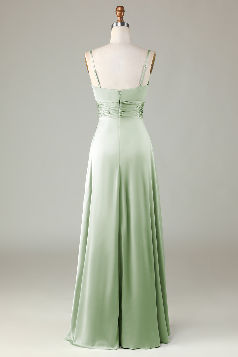 Keyhole Spaghetti Straps Dark Green Bridesmaid Dress with Slit