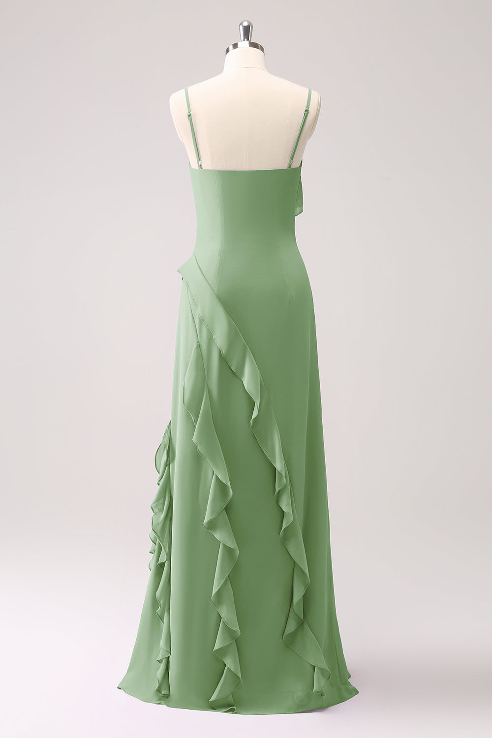 Tahiti Spaghetti Straps Chiffon Long Bridesmaid Dress with Ruffles