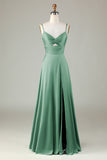 Keyhole Spaghetti Straps Lilac Bridesmaid Dress with Slit