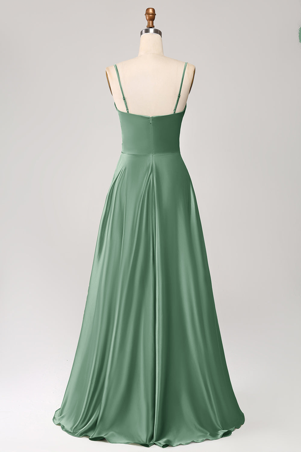 Dark Green A Line Cowl Neck Satin Long Ball Dress with Pleated
