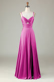 Keyhole Spaghetti Straps Lilac Bridesmaid Dress with Slit