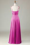 Keyhole Spaghetti Straps Lilac Bridesmaid Dress with Slit