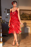 Red Roaring 1920s Gatsby Fringed Flapper Dress