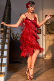 Red Roaring 1920s Gatsby Fringed Flapper Dress