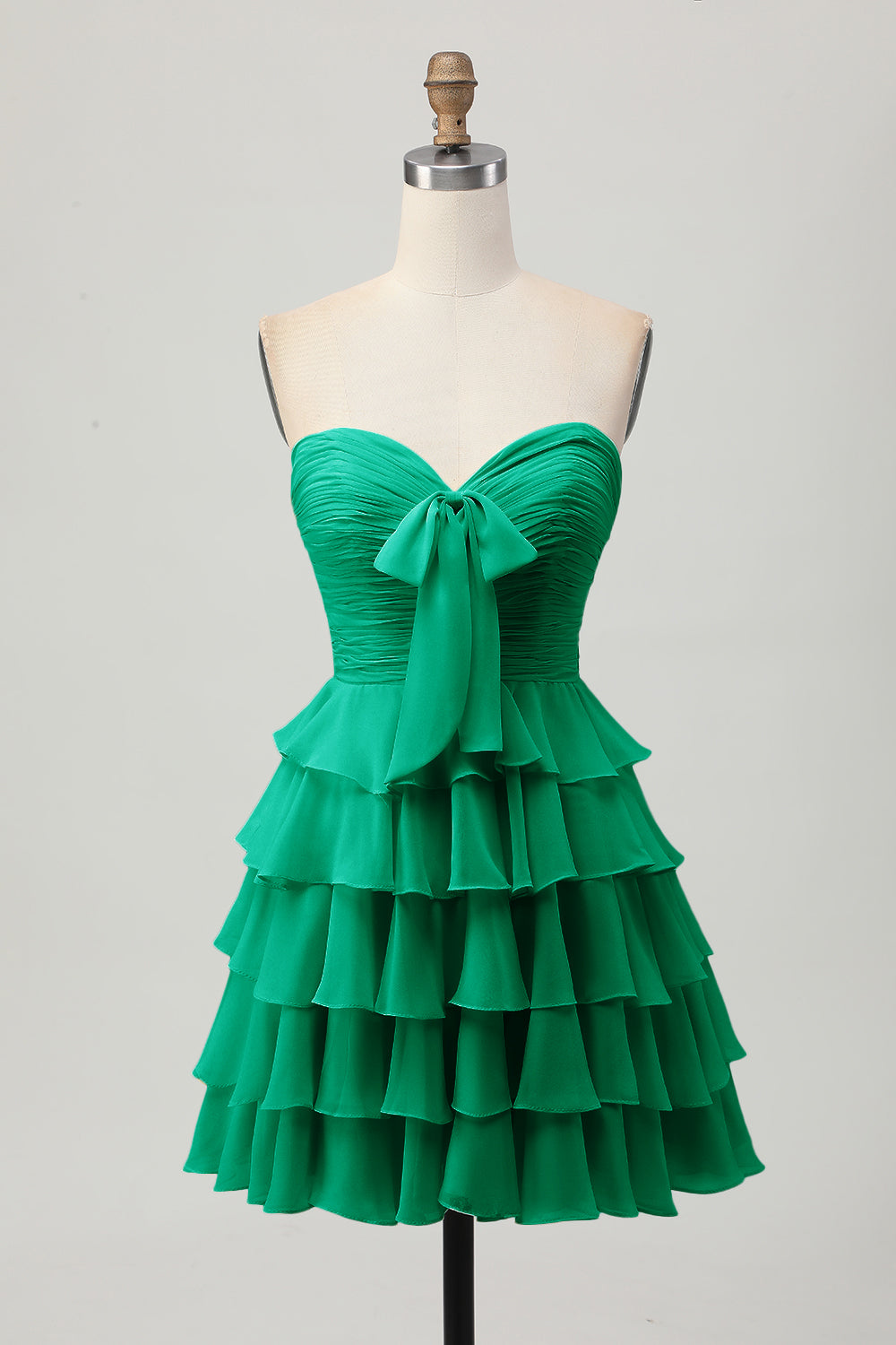 Yellow Strapless A Line Tiered Homecoming Dress with Bow