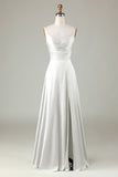 Keyhole Spaghetti Straps Lilac Bridesmaid Dress with Slit