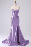 Sparkly Mermaid Fuchsia Corset Ball Dress with Slit