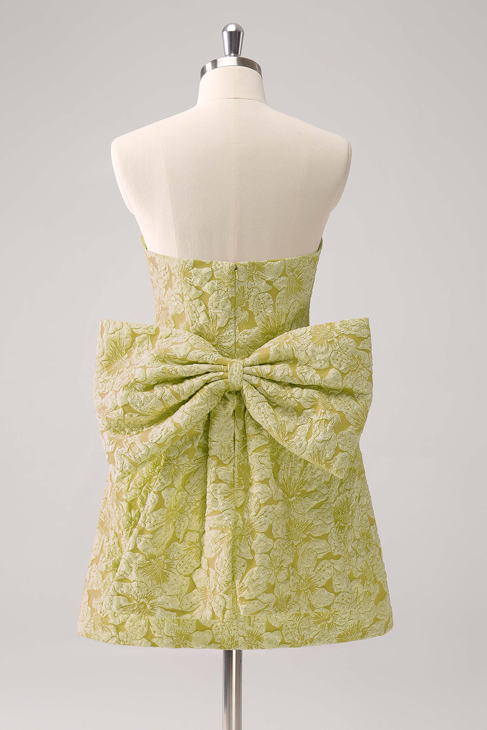 Dark Green A Line Floral Strapless Mini Homecoming Dress With Bow
