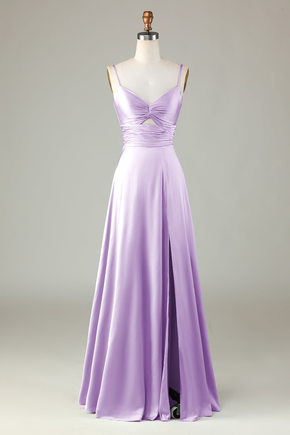 Keyhole Spaghetti Straps Lilac Bridesmaid Dress with Slit