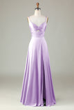 Keyhole Spaghetti Straps Lilac Bridesmaid Dress with Slit