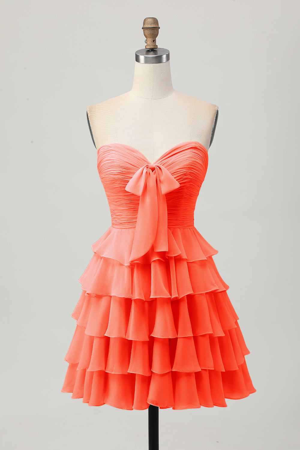 Yellow Strapless A Line Tiered Homecoming Dress with Bow