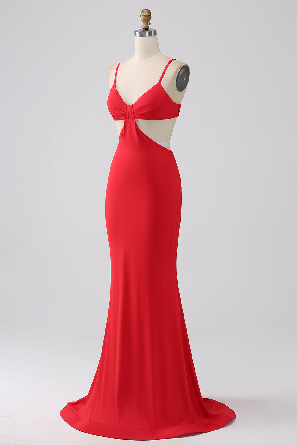 Spaghetti Straps Mermaid Backless Red Ball Dress